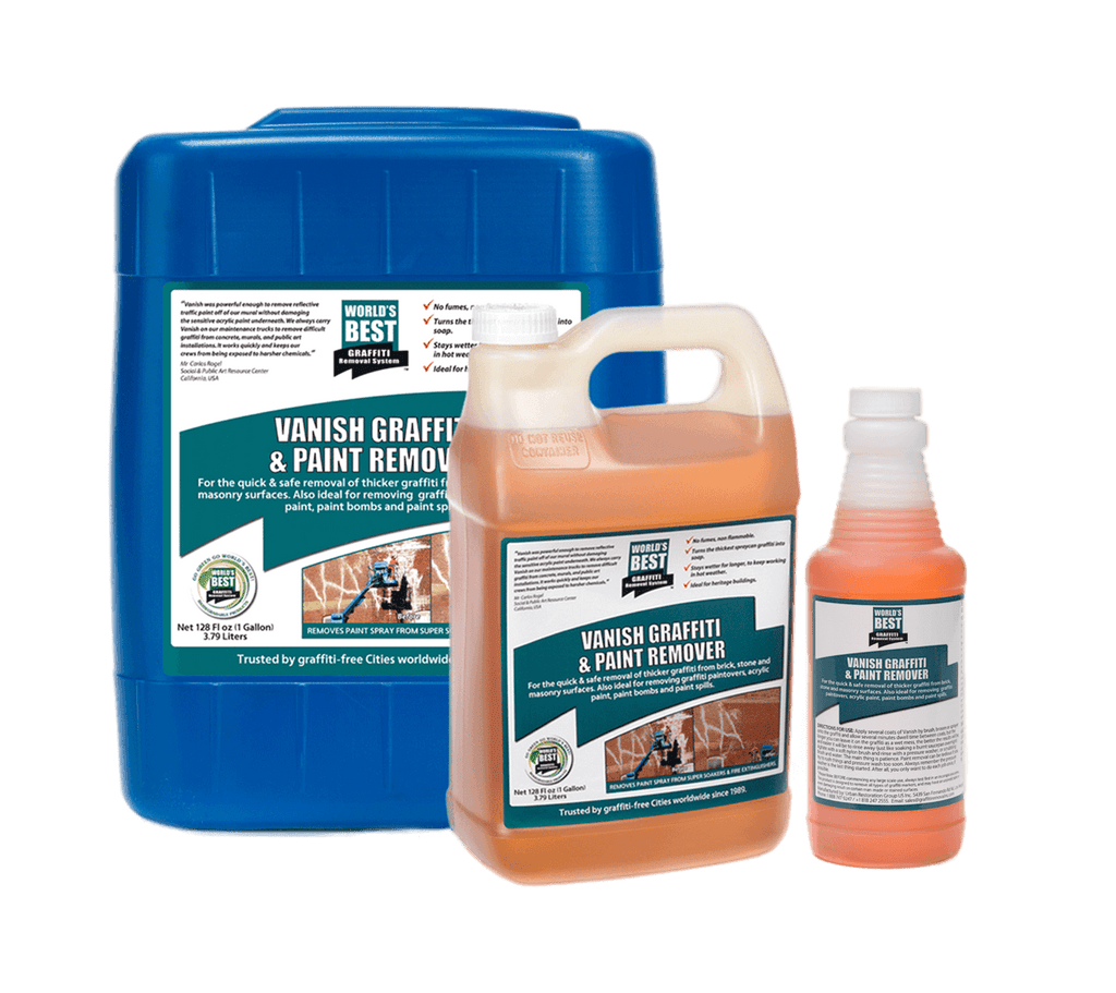 Pack shot of World's Best Vanish Graffiti and Paint Remover Available in Canada